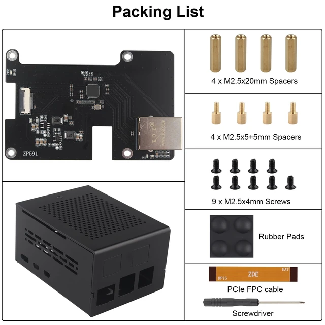 Alt view image 6 of 7 - ZDE ZP591 PCIe to 2.5G Ethernet Network Port HAT Expansion Board 2.5GB 2.5GBE with Aluminum Case ZC506 for Raspberry Pi 5 2GB 4GB 8GB 16GB
