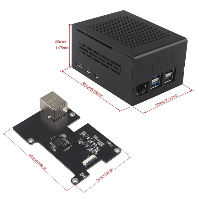 Alt view image 7 of 7 - ZDE ZP591 PCIe to 2.5G Ethernet Network Port HAT Expansion Board 2.5GB 2.5GBE with Aluminum Case ZC506 for Raspberry Pi 5 2GB 4GB 8GB 16GB