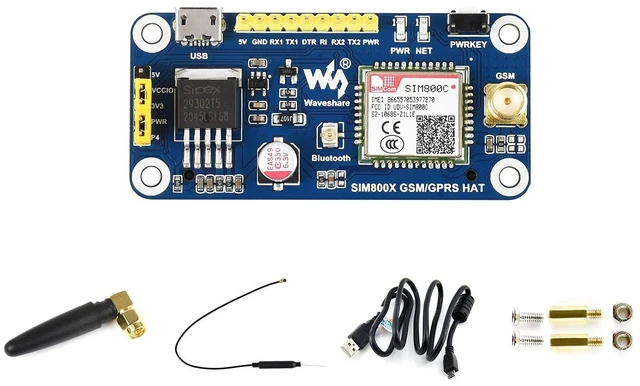 Main image of Waveshare GSM/GPRS HAT, Compatible with Raspberry Pi 5/4B/3B/Zero/Zero W/Zero 2W/Pico/Pico W/Pico WH,Jetson Nano Based on SIM800C Support SMS Data Transfer ect, 2G Communication