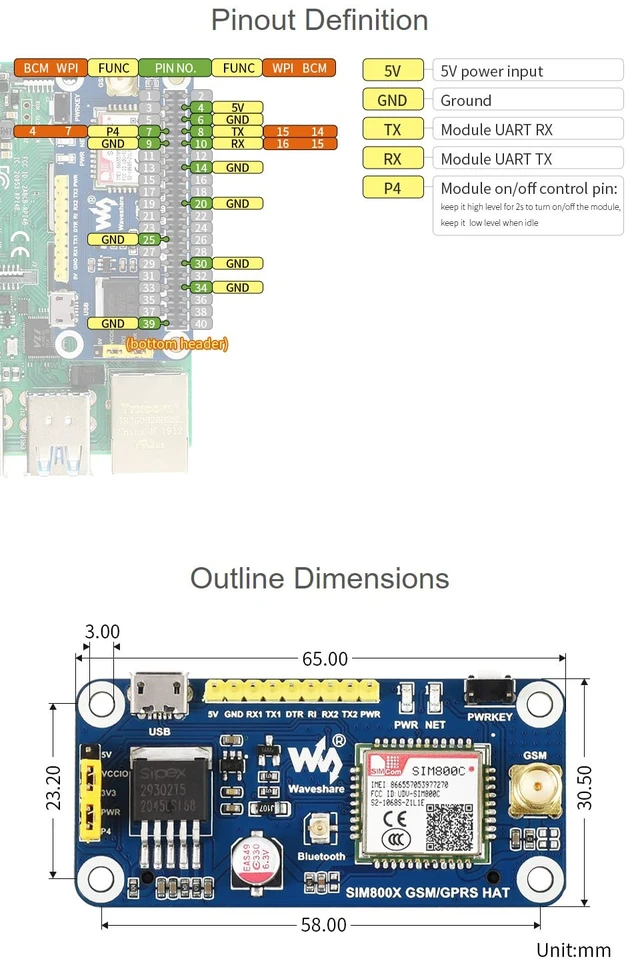 Alt view image 6 of 7 - Waveshare GSM/GPRS HAT, Compatible with Raspberry Pi 5/4B/3B/Zero/Zero W/Zero 2W/Pico/Pico W/Pico WH,Jetson Nano Based on SIM800C Support SMS Data Transfer ect, 2G Communication