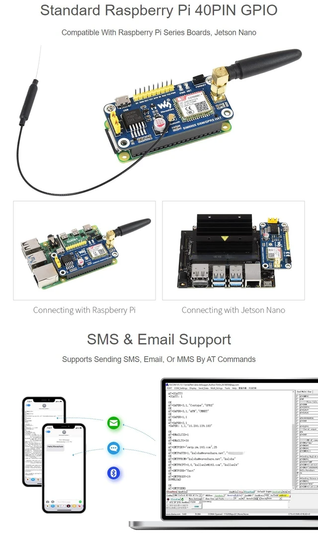 Alt view image 5 of 7 - Waveshare GSM/GPRS HAT, Compatible with Raspberry Pi 5/4B/3B/Zero/Zero W/Zero 2W/Pico/Pico W/Pico WH,Jetson Nano Based on SIM800C Support SMS Data Transfer ect, 2G Communication