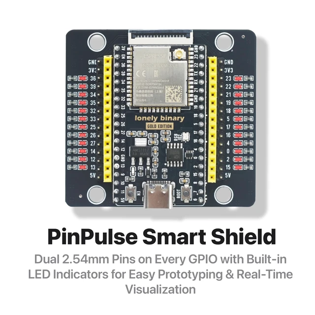 Alt view image 4 of 14 - Lonely Binary 3-Pack ESP32 WROOM-32UE IPEX Antenna GPIO LED for C++ | PinPulse Shield - Extended WiFi/Bluetooth Range, Visual GPIO LEDs - Compatible with C++, MicroPython, ESP-IDF