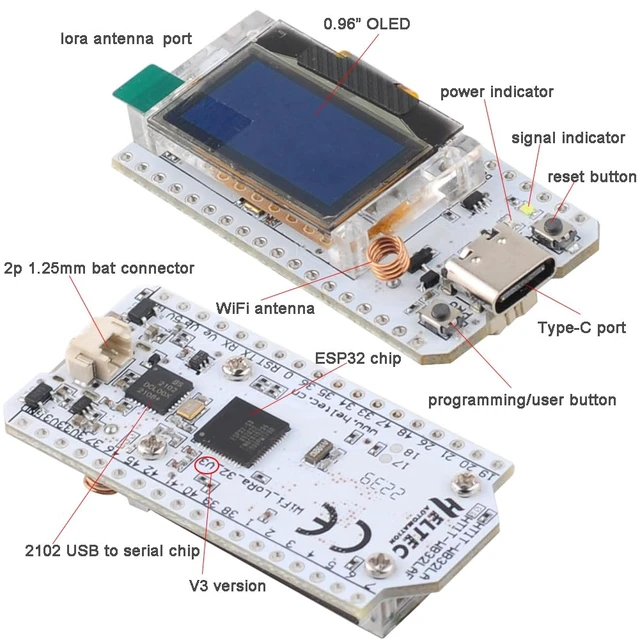 Alt view image 3 of 6 - DIYmalls 915MHz LoRa 32 V3 Board + Case + Antenna for Heltec Meshtastic | (Pack of 2) DIYmalls 915MHz LoRa 32 V3 Development Board + LoRa32 V3 Case + 915 MHz Antenna for Meshtastic Heltec