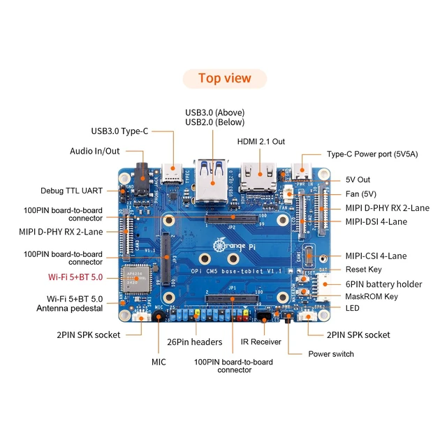 Alt view image 4 of 7 - Orange Pi CM5 Tablet Baseboard with M.2 M-Key Slot, Supports WiFi 5.0 and Bluetooth 5.0, Compatible with Orange Pi CM5 Core Board