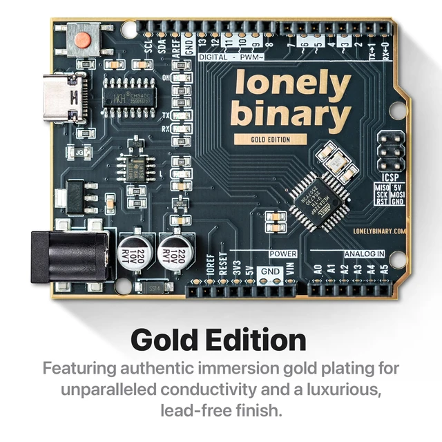 Alt view image 2 of 7 - Lonely Binary 6-Pack UNO R3 ATmega328P USB-C Rainbow | Compatible with C++ & Python; 6 colors, ENIG; 16MHz, 32KB Flash; pre-soldered, 14 I/O + 6 analog; UNO shield compatible