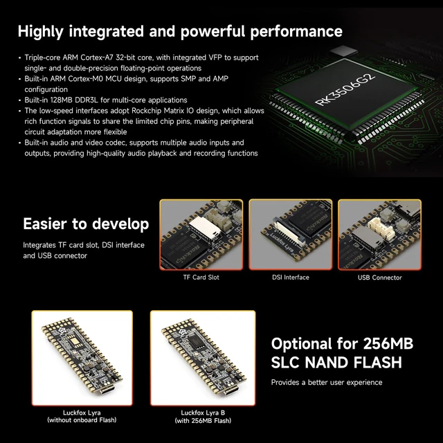 Alt view image 5 of 7 - Waveshare Luckfox Lyra RK3506G2 Linux Micro Development Board, Integrates Tripe-core ARM Cortex-A7 and ARM Cortex-M0 Processors, with 256MB Flash, with Header