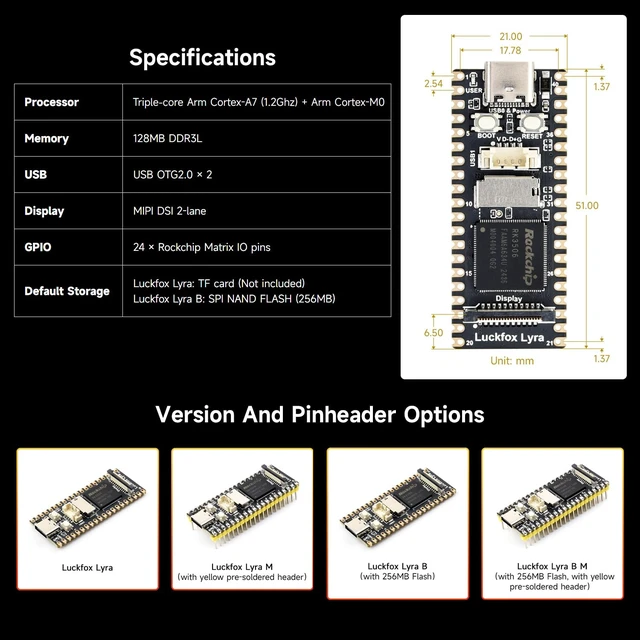 Alt view image 4 of 7 - Waveshare Luckfox Lyra RK3506G2 Linux Micro Development Board, Integrates Tripe-core ARM Cortex-A7 and ARM Cortex-M0 Processors, with 256MB Flash, with Header