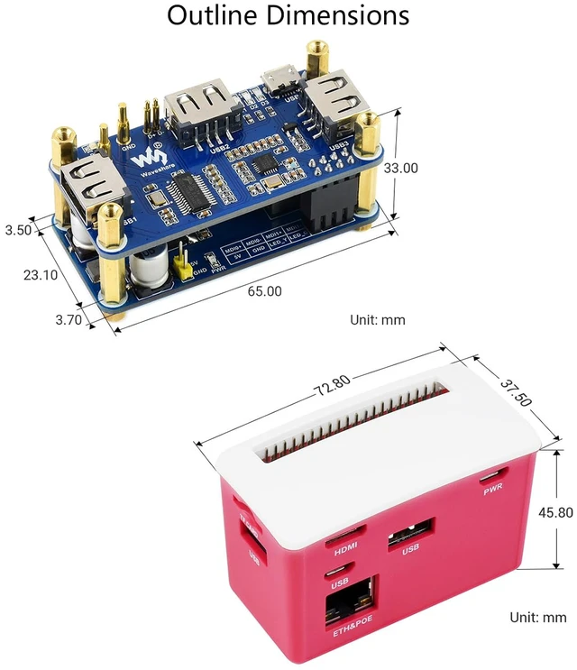 Alt view image 6 of 7 - PoE Ethernet/USB HUB HAT Board with ABS Case Box for Raspberry Pi Zero 2W/2WH/Zero, PoE 802.3af-Compliant Ethernet Port and 3X USB 2.0 Ports Compatible with USB 2.0/1.1