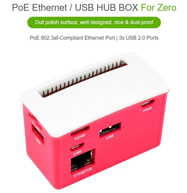 Alt view image 2 of 7 - PoE Ethernet/USB HUB HAT Board with ABS Case Box for Raspberry Pi Zero 2W/2WH/Zero, PoE 802.3af-Compliant Ethernet Port and 3X USB 2.0 Ports Compatible with USB 2.0/1.1