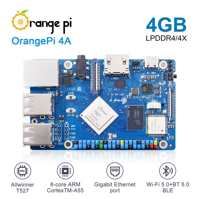 Alt view image 2 of 7 - Orange Pi 4A 2GB/4GB Allwinner T527 with RISC-V Coprocessor Single Board Computer with eMMC Socket, Support WiFi 5/BT5.0, Development Board Run Ubuntu/Debian/Android 13 (4GB)
