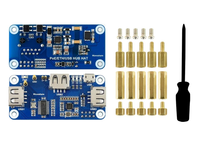 Alt view image 3 of 7 - Waveshare PoE Ethernet/USB HUB HAT, Compatible with Raspberry Pi Zero/Zero W/4B/3B/3B+, 3X USB 2.0 Ports, 802.3af-Compliant