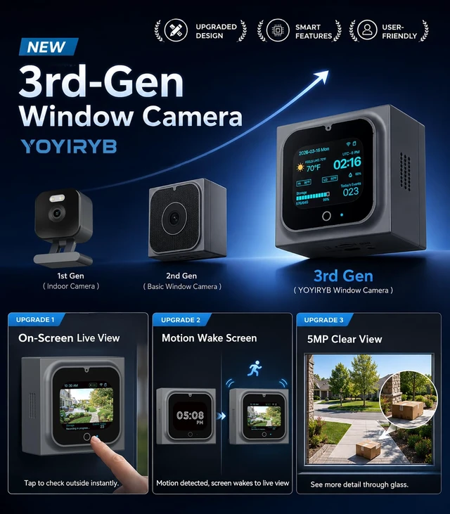 Alt view image 2 of 7 - 5MP Window Security Camera, 2" Screen, Motion-Wake, Full-Color Night Vision | Person & Motion Detection, Anti-Glare, 8x Zoom, Fast Bluetooth Pairing, 2.4/5GHz Wi-Fi 6, 24/7 Recording