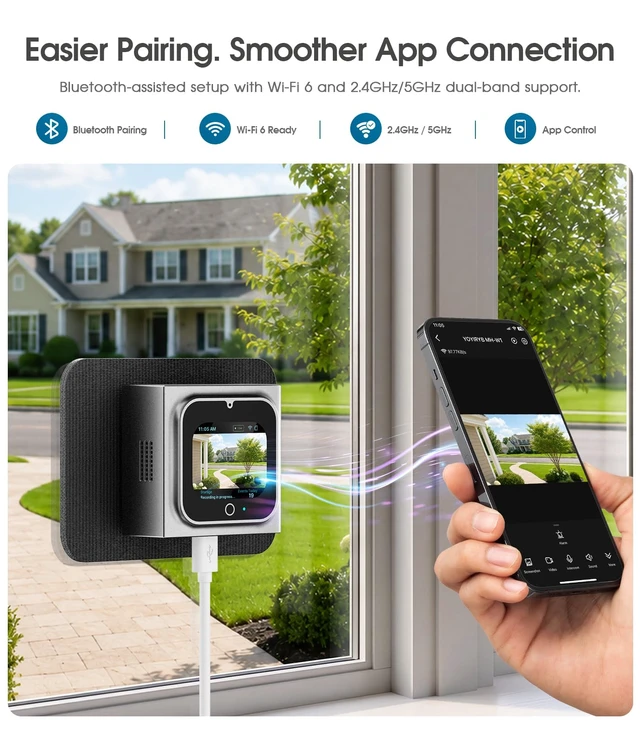Alt view image 7 of 7 - 5MP Window Security Camera, 2" Screen, Motion-Wake, Full-Color Night Vision | Person & Motion Detection, Anti-Glare, 8x Zoom, Fast Bluetooth Pairing, 2.4/5GHz Wi-Fi 6, 24/7 Recording