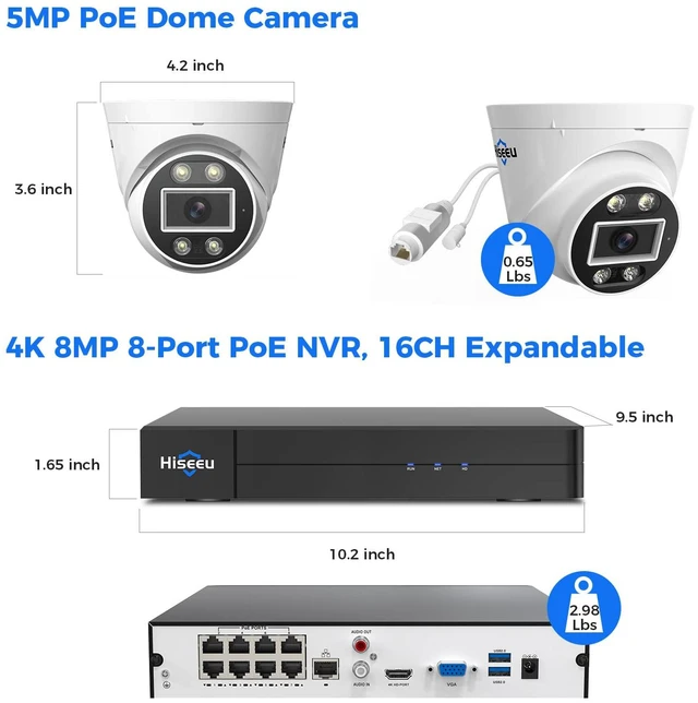 Alt view image 6 of 7 - Hiseeu 5MP PoE Wired Security Camera with 121° Wide Angle | for Home Security, Human/Vehicle Detection,2-Way Audio,IP67 Waterproof, Color Night Vision, Remote Access, No Monthly Fee