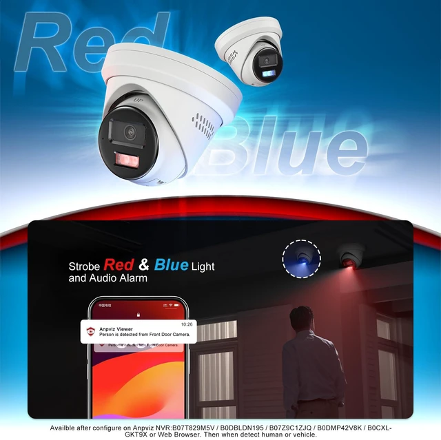 Alt view image 2 of 7 - Anpviz 8MP 4K Turret Wired PoE IP Security Camera Metal Outdoor | Strobe Red & Blue Light and Audio Alarm, Human Vehicle Detection, Two Way Audio, Smart Dual Light, IP67, IPC-D3683WD-RB