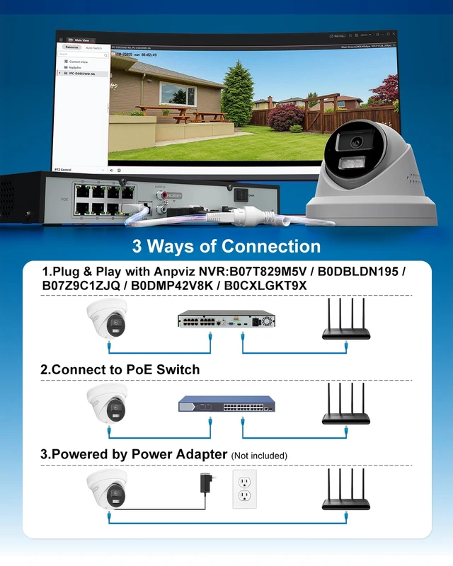Alt view image 5 of 7 - Anpviz 8MP 4K Turret Wired PoE IP Security Camera Metal Outdoor | Strobe Red & Blue Light and Audio Alarm, Human Vehicle Detection, Two Way Audio, Smart Dual Light, IP67, IPC-D3683WD-RB