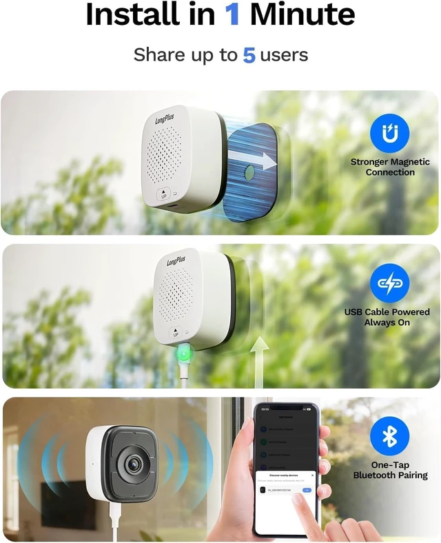 Alt view image 7 of 7 - LongPlus 5MP 3K Window Camera for Home Security with Night Vision 2 Pack | 24/7 Recording, WiFi6, Full Color Night Vision, Person/Car Detection, SD/Cloud Storage, Magnetic Mount for Rentals & Homes