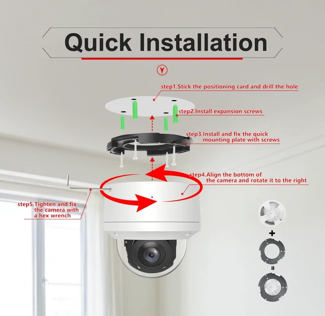 Alt view image 6 of 7 - Inwerang 4K 2.5'' PoE PTZ IP Camera with Mic/Audio, Pan 0~355° Tilt 0~90° | 8MP IP Dome Security Camera, Waterproof IP66, 60ft IR night vision, 2.8mm Lens, Compatible with third-part NVRs Softwares