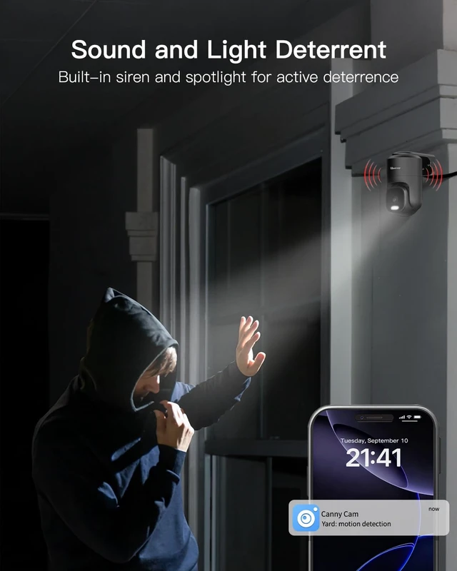 Alt view image 7 of 7 - 2.5K Pan/Tilt Wired Outdoor Security Camera for Home, Dual-Band WiFi | 360° Motion Tracking, AI Detection, 2-Way Audio&Siren, Color Night Vision, IP66, No Subscription, Works w/Alexa, Garage/Yard