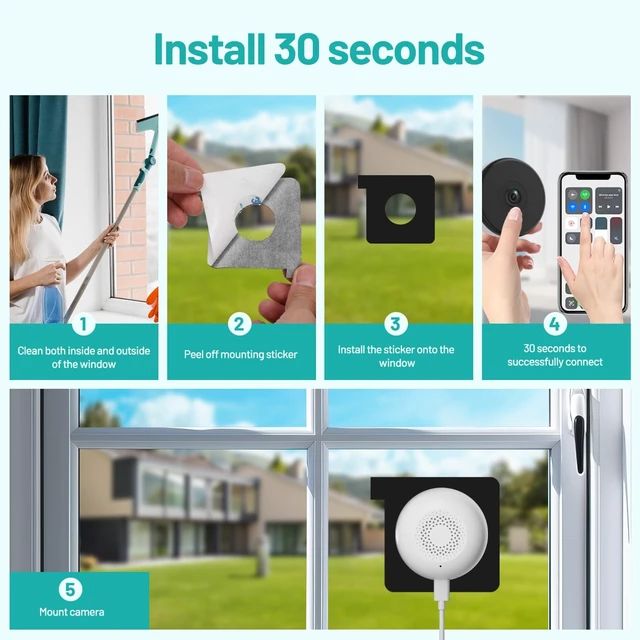 Alt view image 4 of 7 - Volmees 2K Window Camera, 5G & 2.4GHz WiFi Indoor Dome Camera for Home Security with Full Color Night Vision, Human/Motion Detection, Real-Time Alerts, Alexa, 24/7 Recording,Easy Install, White,2P/W-A