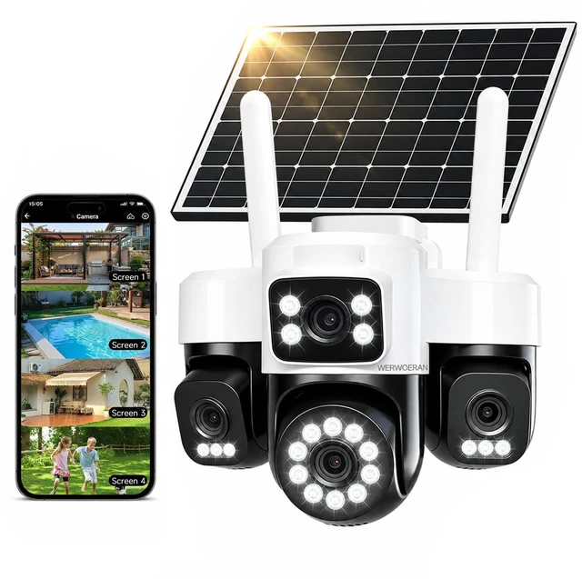 Main image of Lens Solar Security Cameras, 8MP 4G Cameras for Home Security, No WiFi | 4 Lens Cameras Outdoor Wireless, 360° View Pan/Tilt, 12000mAh Battery, Color Night Vision, AI Motion Detection, Auto Tracking