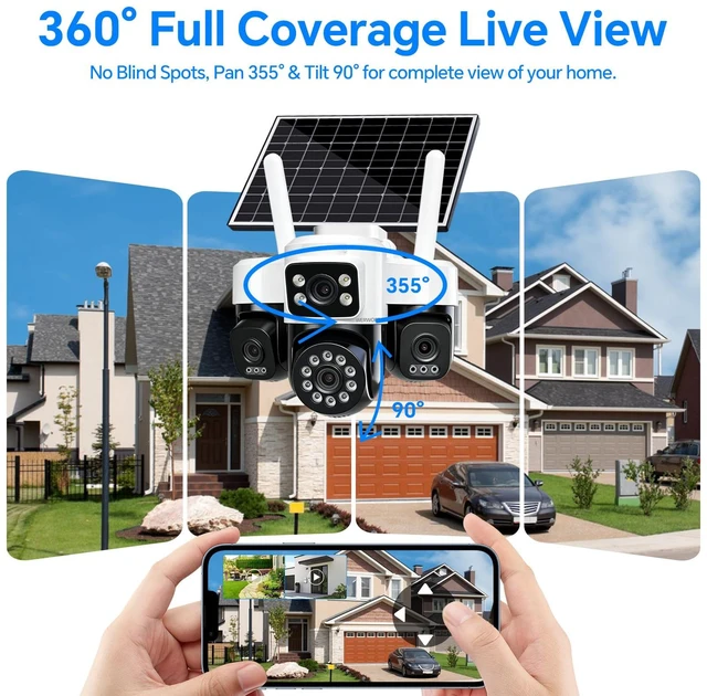Alt view image 2 of 7 - Lens Solar Security Cameras, 8MP 4G Cameras for Home Security, No WiFi | 4 Lens Cameras Outdoor Wireless, 360° View Pan/Tilt, 12000mAh Battery, Color Night Vision, AI Motion Detection, Auto Tracking