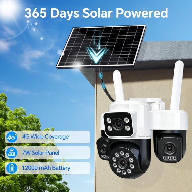 Alt view image 3 of 7 - Lens Solar Security Cameras, 8MP 4G Cameras for Home Security, No WiFi | 4 Lens Cameras Outdoor Wireless, 360° View Pan/Tilt, 12000mAh Battery, Color Night Vision, AI Motion Detection, Auto Tracking