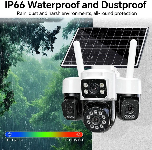 Alt view image 7 of 7 - Lens Solar Security Cameras, 8MP 4G Cameras for Home Security, No WiFi | 4 Lens Cameras Outdoor Wireless, 360° View Pan/Tilt, 12000mAh Battery, Color Night Vision, AI Motion Detection, Auto Tracking