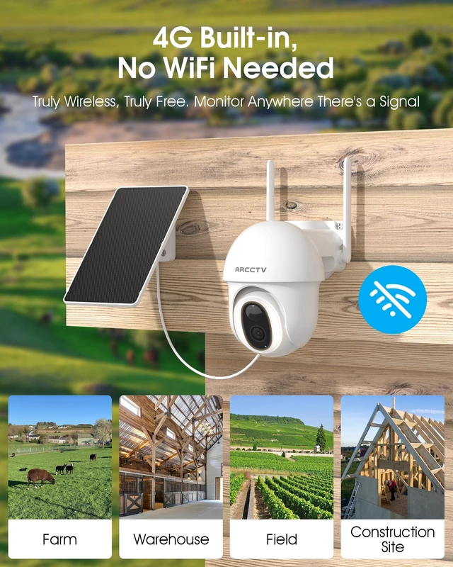 Alt view image 3 of 7 - ARCCTV 4G LTE Cellular Security Camera Outdoor Wireless | No WiFi, SIM Card Included, SIM Data Plan (Subscription Required), 4MP Color Night Vision, 360° Pan-Tilt, Local/Cloud Storage