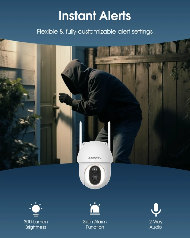 Alt view image 4 of 7 - ARCCTV 4G LTE Cellular Security Camera Outdoor Wireless | No WiFi, SIM Card Included, SIM Data Plan (Subscription Required), 4MP Color Night Vision, 360° Pan-Tilt, Local/Cloud Storage