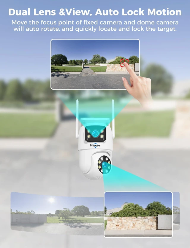 Alt view image 3 of 7 - Hiseeu 2Pack Wireless Security Camera, Dual Lens WiFi PTZ Camera Outdoor | 5G/2.4G WiFi, Motion Tracking, Color Night Version, No-Monthly Fees, Power Cord