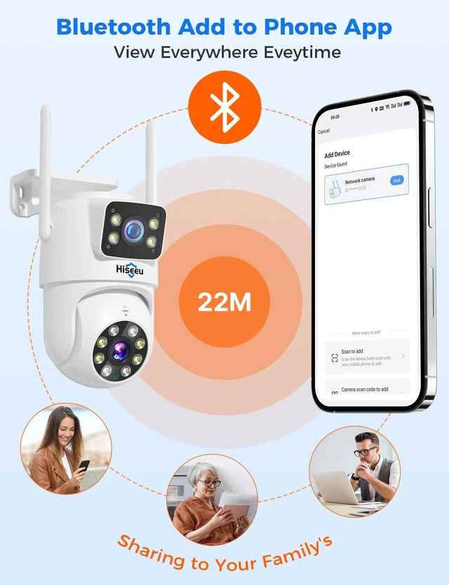 Alt view image 4 of 7 - Hiseeu 2Pack Wireless Security Camera, Dual Lens WiFi PTZ Camera Outdoor | 5G/2.4G WiFi, Motion Tracking, Color Night Version, No-Monthly Fees, Power Cord