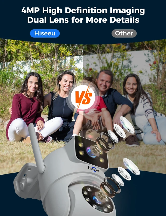 Alt view image 7 of 7 - Hiseeu 2Pack Wireless Security Camera, Dual Lens WiFi PTZ Camera Outdoor | 5G/2.4G WiFi, Motion Tracking, Color Night Version, No-Monthly Fees, Power Cord