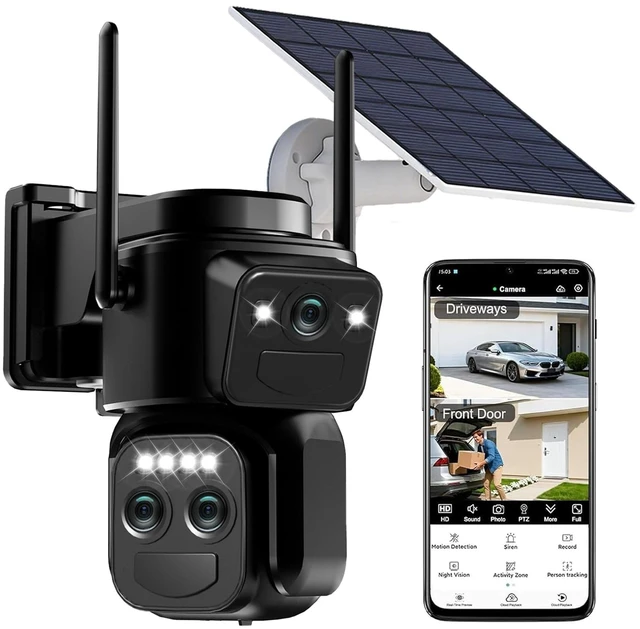 Main image of 4K Triple Lens Solar Security Cameras Wireless Outdoor, 360° Pan/Tilt | Color Night Vision, PIR Motion Detection, Spotlight Siren, 2-Way Audio, Waterproof, Easy to Install, 2.4G WiFi
