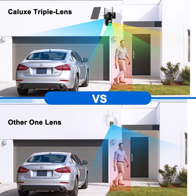 Alt view image 3 of 7 - 4K Triple Lens Solar Security Cameras Wireless Outdoor, 360° Pan/Tilt | Color Night Vision, PIR Motion Detection, Spotlight Siren, 2-Way Audio, Waterproof, Easy to Install, 2.4G WiFi