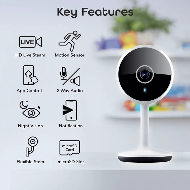 Alt view image 2 of 7 - Geeni Vivid Indoor Smart Security Camera HD Live Stream Camera for Indoor Home Monitoring with Night Vision, 2-Way Audio, Flexible Mount, Micro SD Slot, Motion Detection & App Control 2Pack, White