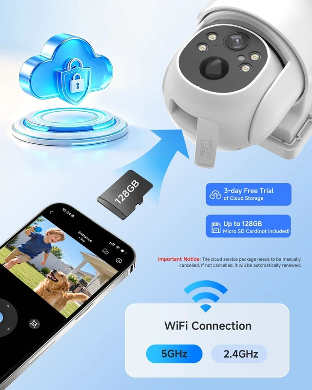 Alt view image 3 of 6 - Noorio Solar Security Camera Outdoor, 1080P Wireless Camera, Dual WiFi | 5G&2.4G WiFi, Battery Powered, AI Human Detection, Local Storage/Cloud Storage, Color Night Vision, SD200