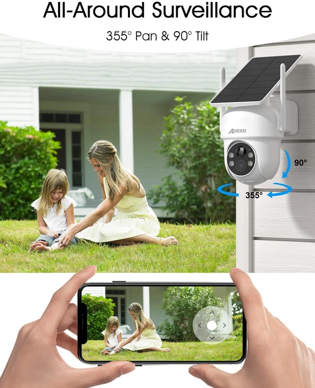 Alt view image 3 of 7 - ANRAN Solar Security Cameras Wireless Outdoor,2K for Home Security,2 Pcs | Fixed Solar Panel, 360° PTZ for Home Surveillance,2.4G WiFi, PIR Human Detection, 3MP Color Night Vision, 2-Way Talk