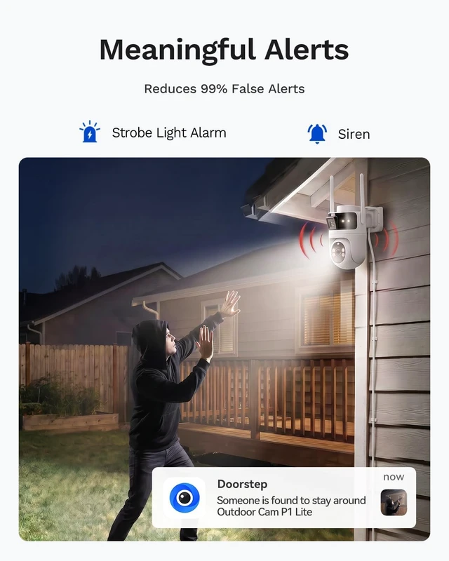 Alt view image 4 of 7 - LongPlus 2K Dual Lens Outdoor Security Wireless Camera,Pan Tilt 24/7,WiFi 6 | 4MP dual lens, Auto Tracking, Motion/Person/Vehicle Detection, Siren Alarm, Two-Way Audio, Color Night Vision 65ft