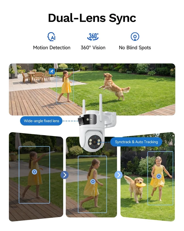 Alt view image 5 of 7 - LongPlus 2K Dual Lens Outdoor Security Wireless Camera,Pan Tilt 24/7,WiFi 6 | 4MP dual lens, Auto Tracking, Motion/Person/Vehicle Detection, Siren Alarm, Two-Way Audio, Color Night Vision 65ft