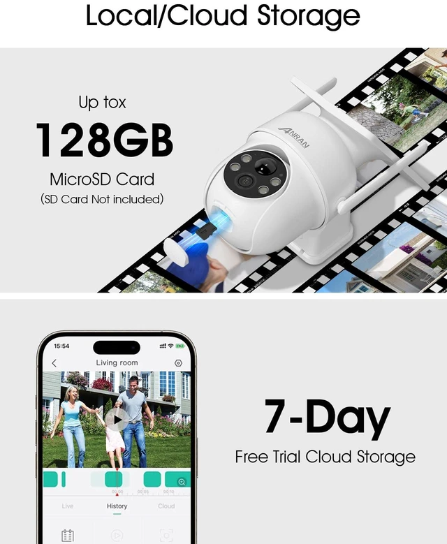 Alt view image 7 of 7 - ANRAN Solar Security Cameras Wireless Outdoor,2K for Home Security,2 Pcs | Fixed Solar Panel, 360° PTZ for Home Surveillance,2.4G WiFi, PIR Human Detection, 3MP Color Night Vision, 2-Way Talk