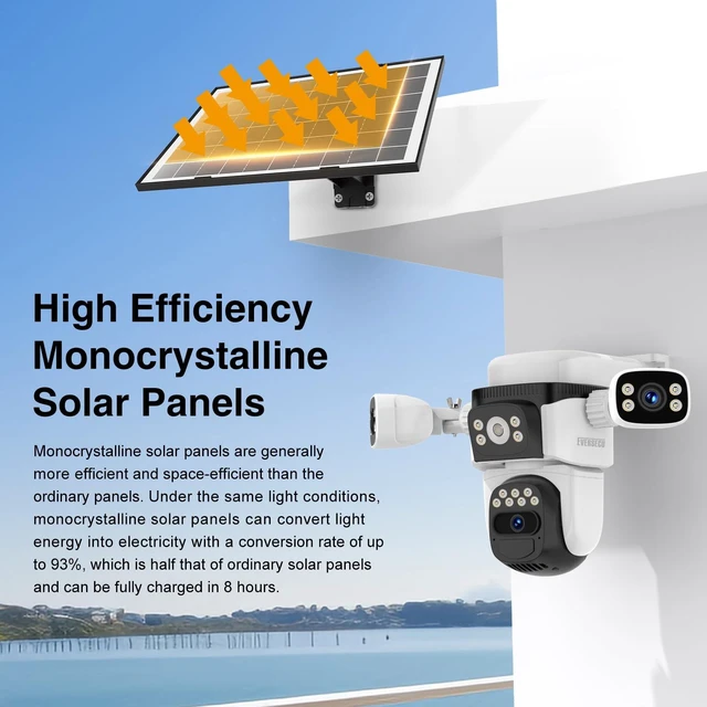 Alt view image 5 of 7 - EVERSECU Solar Wireless Triple Lens WiFi PTZ Security Camera, Three Cameras in One, Side Cameras with Adjustable All-Angle Arm, 2K 360° View No Blind Spot, Auto Tracking, Spotlight, 2 Way Audio