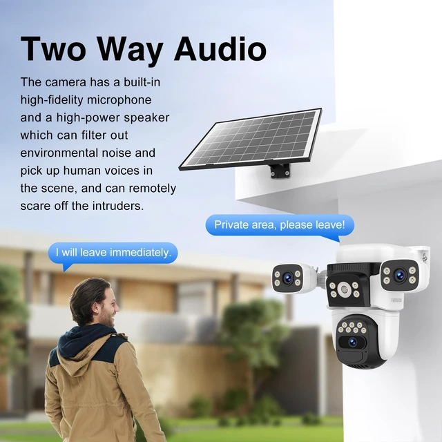 Alt view image 7 of 7 - EVERSECU Solar Wireless Triple Lens WiFi PTZ Security Camera, Three Cameras in One, Side Cameras with Adjustable All-Angle Arm, 2K 360° View No Blind Spot, Auto Tracking, Spotlight, 2 Way Audio