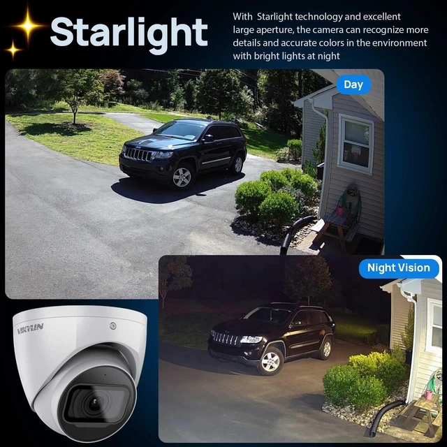 Alt view image 3 of 7 - VIKYLIN 4MP PoE IP Camera,DMSS/SmartPss Lite,Starlight 0.006Lux@F1.6 | Dome/Turret Security Camera with IVS,2.8mm Lens 164ft IR Night Vision, Built-in Mic, AI Human Vehicle Detection, IP67