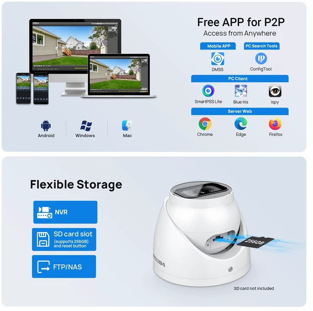 Alt view image 7 of 7 - VIKYLIN 4MP PoE IP Camera,DMSS/SmartPss Lite,Starlight 0.006Lux@F1.6 | Dome/Turret Security Camera with IVS,2.8mm Lens 164ft IR Night Vision, Built-in Mic, AI Human Vehicle Detection, IP67