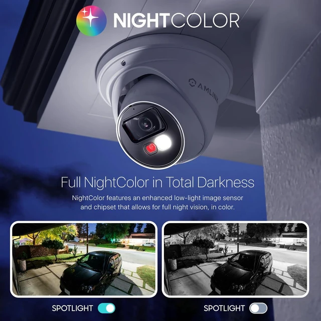 Alt view image 4 of 7 - AMLINK 5MP Security AI IP PoE Camera, Night Color 100ft, Human/Vehicle Detection, NDAA Compliant, Indoor Outdoor Surveillance Turret, 2-Way Audio, Support 256GB MicroSD, Deterrent, 20fps AL5M-T5171EW