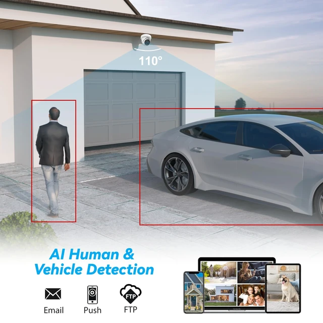 Alt view image 2 of 7 - UNILOOK 4K PoE Security Camera, 8MP Turret IP Camera Outdoor Indoor Wired | 100ft Smart Color Night Vision, Human/Vehicle Detection, IP66 Built-in Audio, @20fps, Wide Angle, Metal Housing, NDAA