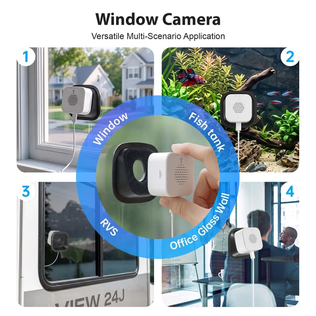Alt view image 6 of 7 - Carltec No Drill 2K Window Security Camera, Starlight Color Night Vision, Anti-Glare Anti-Reflection, 2.4GHz&5GHz WiFi Indoor Camera for Outdoor Monitoring,24/7 Recording,Local & Cloud Storage