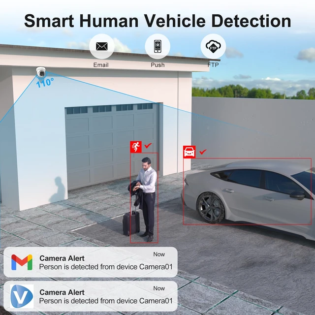 Alt view image 3 of 7 - Anpviz 4K PoE IP Camera, 8MP Turret Security IP Camera Outdoor Indoor Wired | AI Human Vehicle Motion Detection, 100FT Smart Dual Light Color Night Vision, Built-in Mic, NDAA, IPC-D3283W-S (U Series)