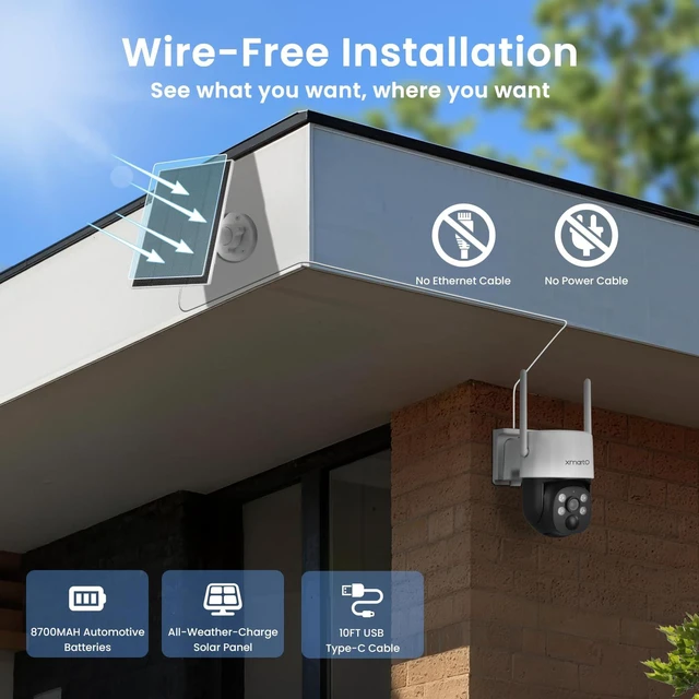 Alt view image 4 of 7 - xmartO Wire-Free PTZ 4MP 2K AI Tracking Solar Security Camera | 5G Dual Band WiFi6, All-Weather Continuous Solar Charging, Floodlights, SD/NVR/Cloud Storage, No Monthly Fees